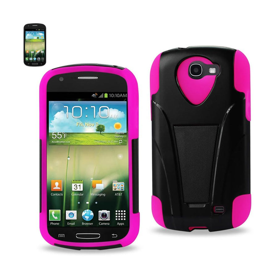 Reiko Samsung Galaxy Express Hybrid Heavy Duty Case With Kickstand In Hot Pink Black