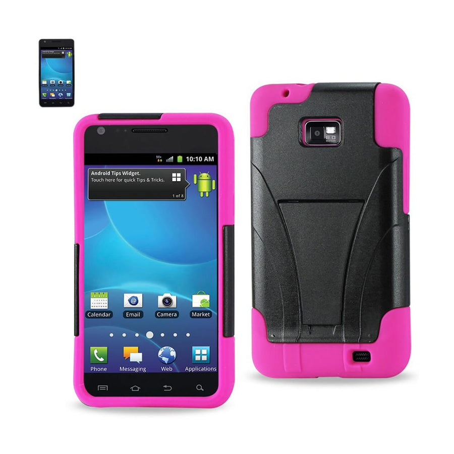 Reiko Samsung Galaxy S2 Hybrid Heavy Duty Case With Kickstand In Hot Pink Black