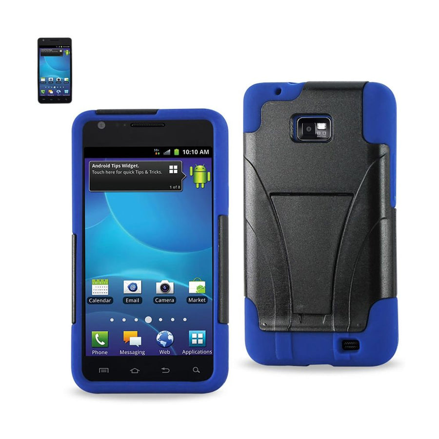 Reiko Samsung Galaxy S2 Hybrid Heavy Duty Case With Kickstand In Navy Black