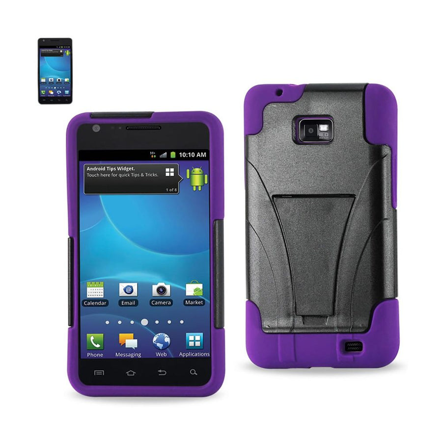 Reiko Samsung Galaxy S2 Hybrid Heavy Duty Case With Kickstand In Purple Black