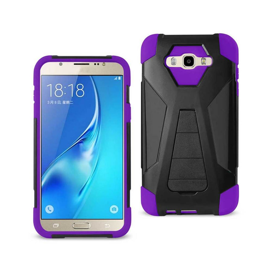 Reiko Samsung Galaxy J7 (2016) Hybrid Heavy Duty Case With Kickstand In Purple Black