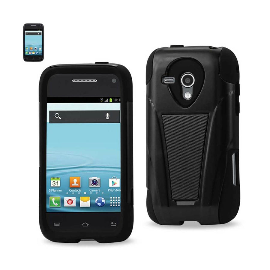 Reiko Samsung Galaxy Rush Hybrid Heavy Duty Case With Kickstand In Black