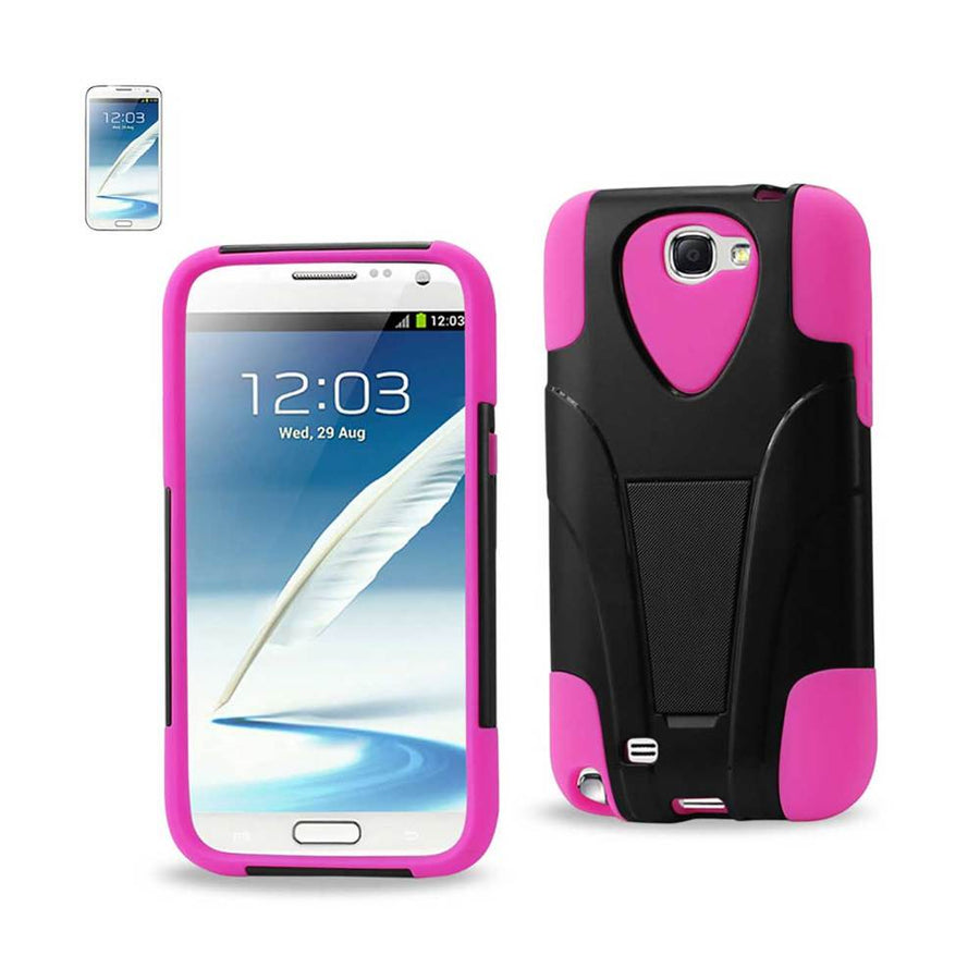 Reiko Samsung Galaxy Note 2 Hybrid Heavy Duty Case With Kickstand In Black Hot Pink