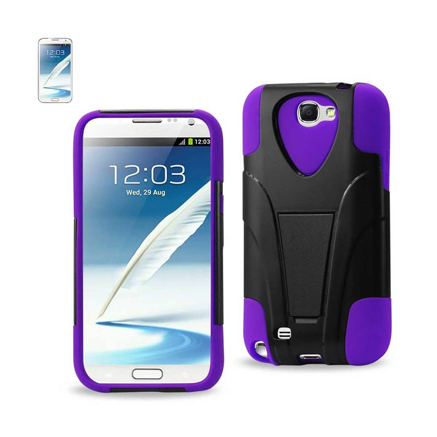 Reiko Samsung Galaxy Note 2 Hybrid Heavy Duty Case With Kickstand In Black Purple