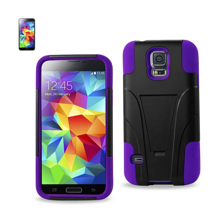 Reiko Samsung Galaxy S5 Hybrid Heavy Duty Case With Kickstand In Purple Black