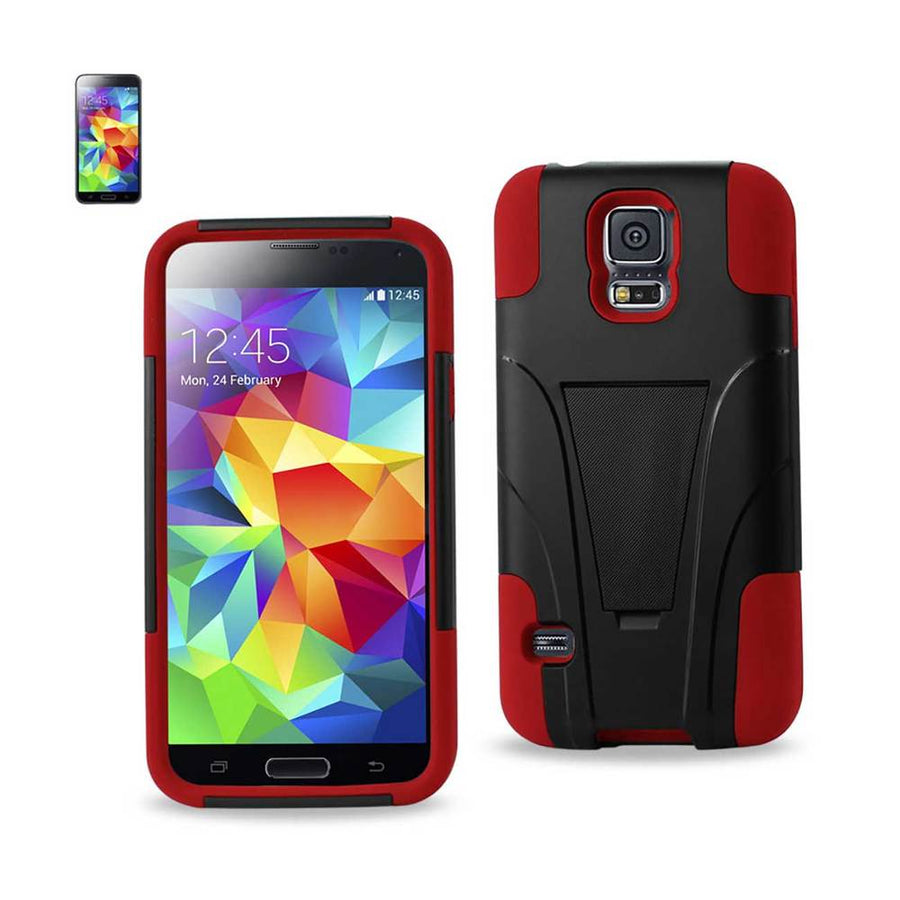 Reiko Samsung Galaxy S5 Hybrid Heavy Duty Case With Kickstand In Red Black