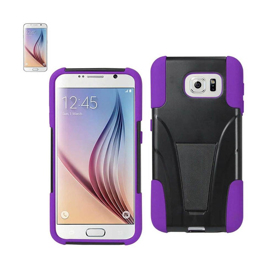 Reiko Samsung Galaxy S6 Hybrid Heavy Duty Case With Kickstand In Purple Black