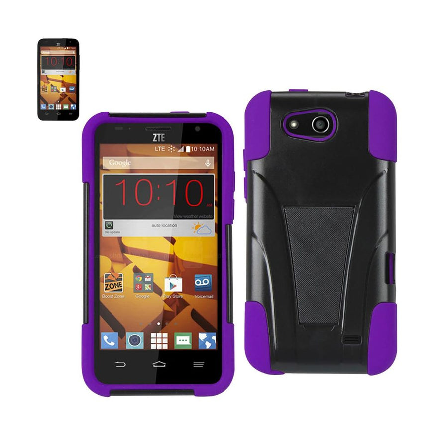 Reiko Zte Speed Hybrid Heavy Duty Case With Kickstand In Purple Black