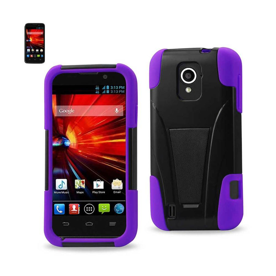 Reiko Zte Source Hybrid Heavy Duty Case With Kickstand In Purple Black