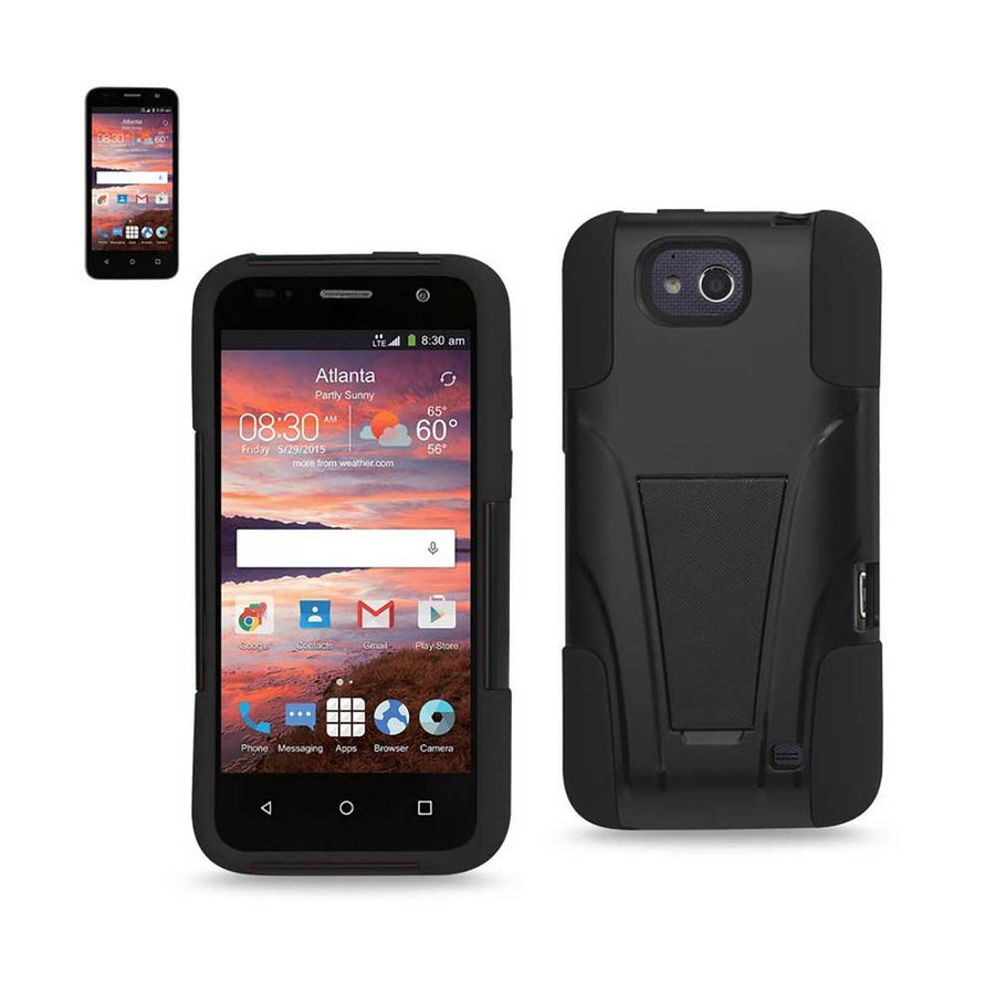 Reiko Zte Overture 2 Hybrid Heavy Duty Case With Kickstand In Black