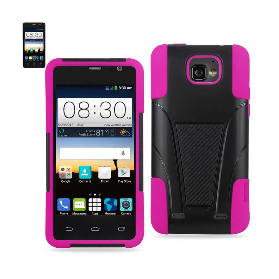 Reiko Zte Sonata 2 Hybrid Heavy Duty Case With Kickstand In Hot Pink Black