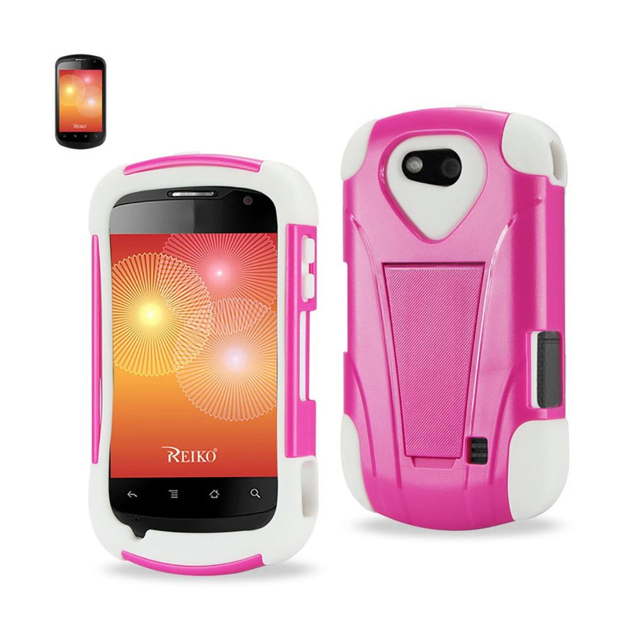 Reiko Zte Groove Hybrid Heavy Duty Case With Kickstand In Hot Pink White