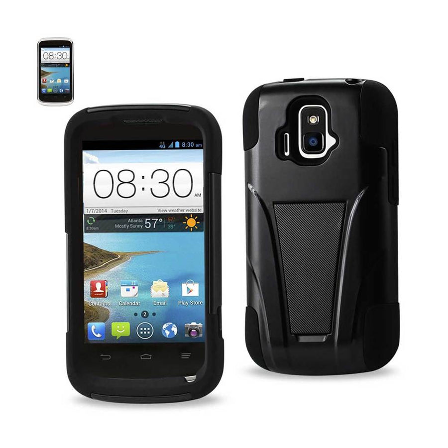 Reiko Zte Sonata 4g Hybrid Heavy Duty Case With Kickstand In Black