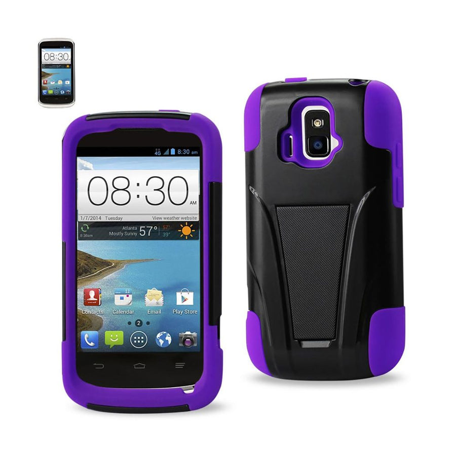 Reiko Zte Sonata 4g Hybrid Heavy Duty Case With Kickstand In Purple Black