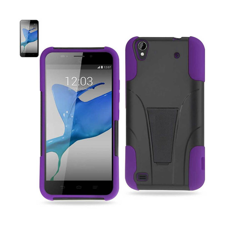 Reiko Zte Quartz Hybrid Heavy Duty Case With Kickstand In Purple Black