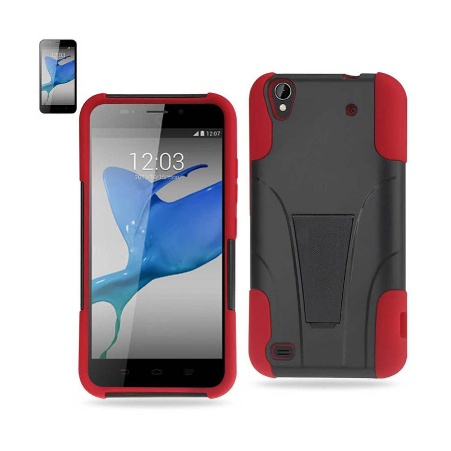 Reiko Zte Quartz Hybrid Heavy Duty Case With Kickstand In Red Black