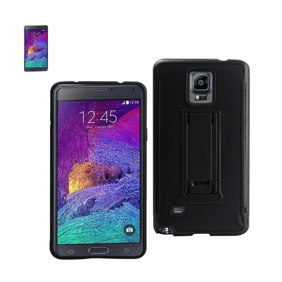 Reiko Samsung Galaxy Note 4 Hybrid Heavy Duty Case With Vertical Kickstand In Black