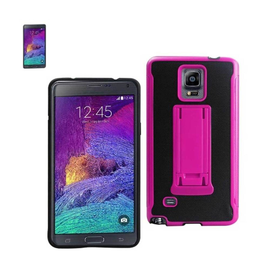 Reiko Samsung Galaxy Note 4 Hybrid Heavy Duty Case With Vertical Kickstand In Black Hot Pink