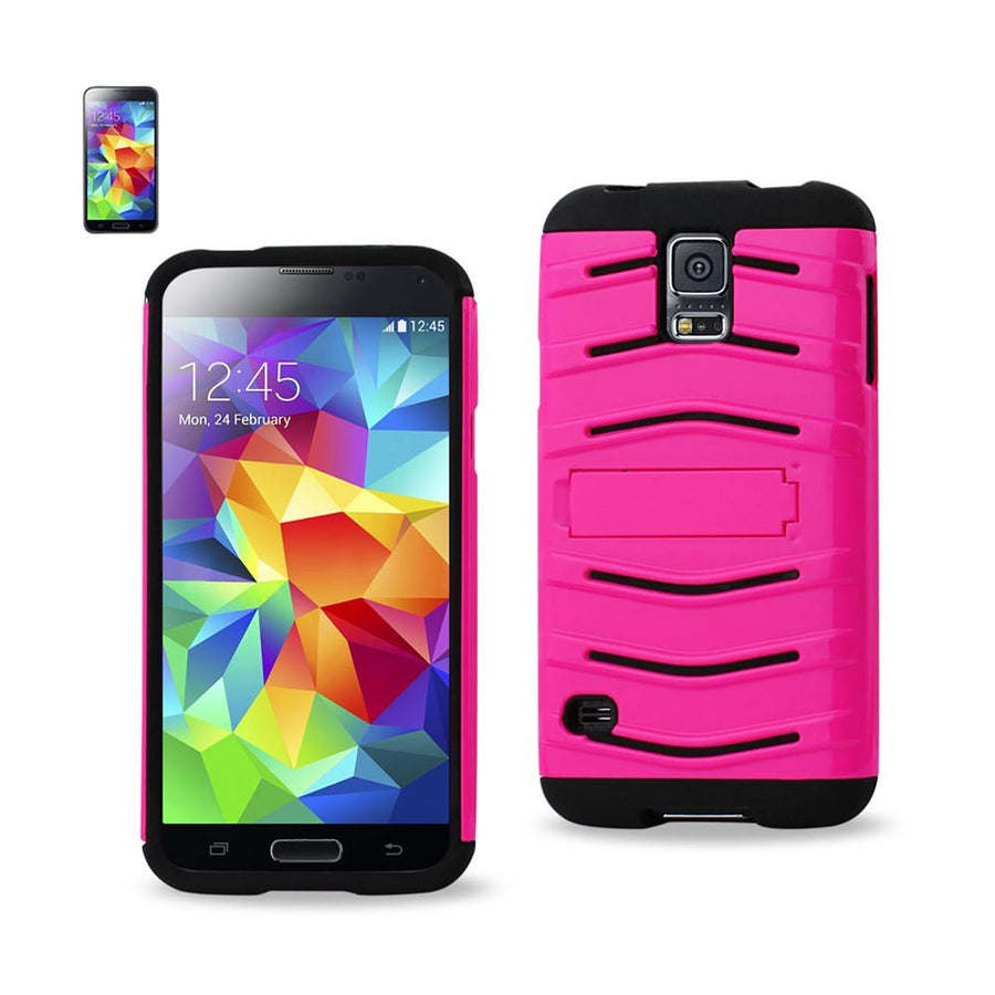 Reiko Samsung Galaxy S5 Hybrid Fishbone Case With Kickstand In Black Hot Pink