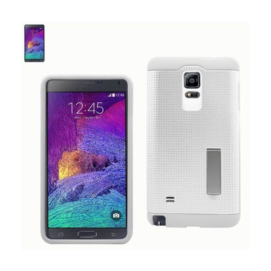 Reiko Samsung Galaxy Note 4 Slim Armor Hybrid Case With Kickstand In White