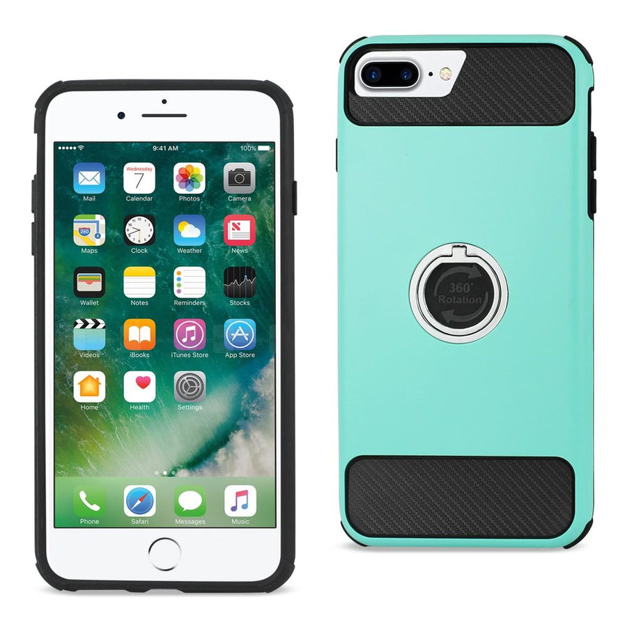 Reiko Iphone 8 Plus/ 7 Plus Hybrid Case With 360 Degree Rotating Ring Stand Holder In Green