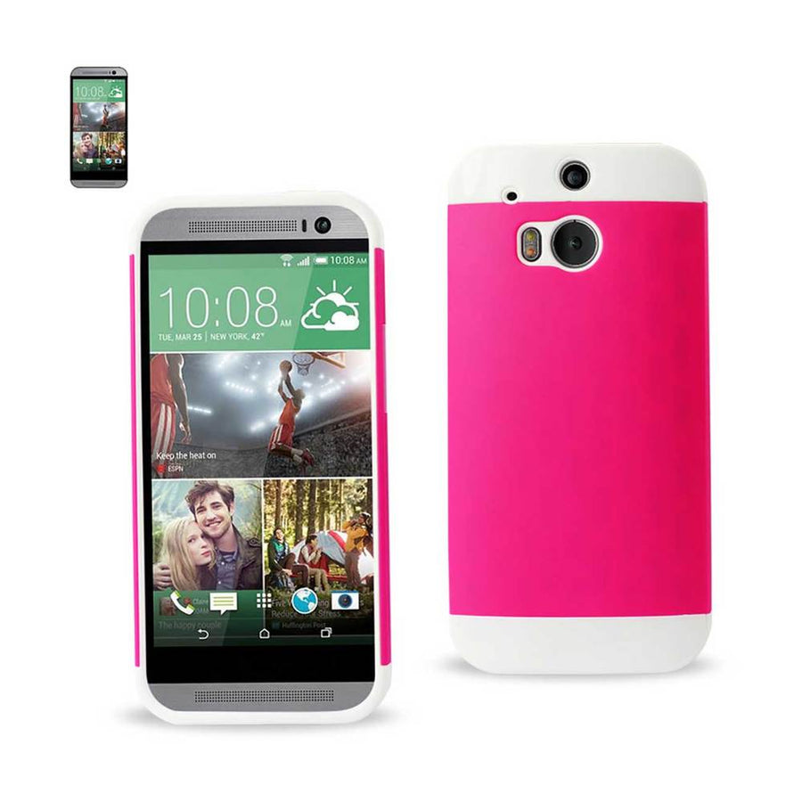 Reiko Htc One M8 Hybrid Case With Card Holder In White Hot Pink