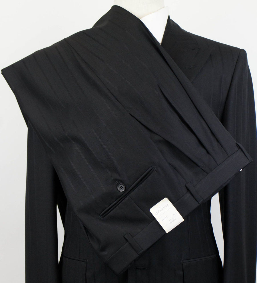 Drop 6 Striped Wool 3 Button Suit - Black