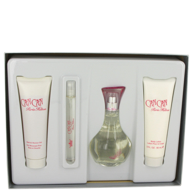 Can Can by Paris Hilton Gift Set -- 3.4 oz Eau De Parfum Spray + 3 oz Body Lotion + 3 oz Shower Gel +  .34 oz Mini EDP Spray for Women