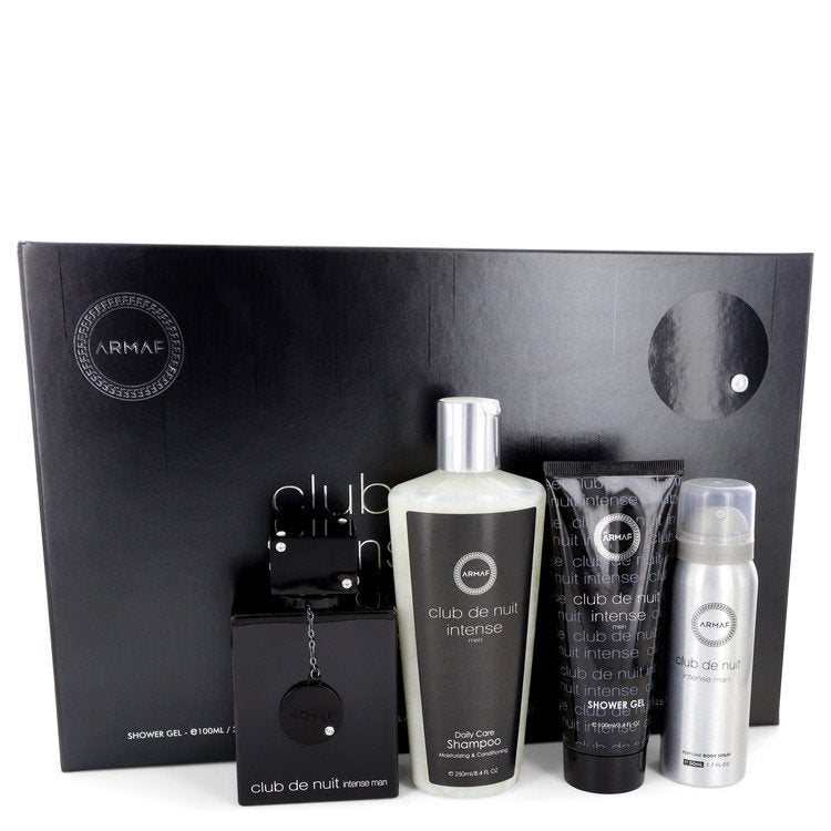 Club De Nuit Intense by Armaf Gift Set -- 3.6 oz Eau De Toilette Spray + 1.7 oz Body Spray + 3.4 oz Shower Gel + 8.4 oz Shampoo with Conditioner for Men