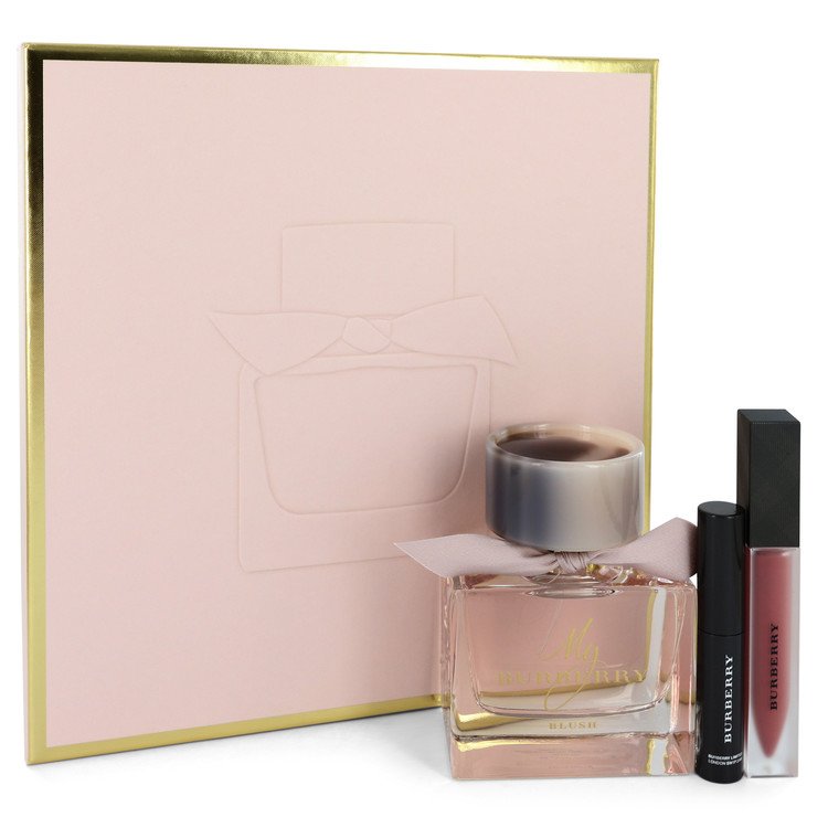 My Burberry Blush by Burberry Gift Set -- 3 oz Eau De Parfum Spray + .11 oz Mini Cat Lashes Mascara + .2 oz Dark Rosewood Liquid Lip Velvet for Women