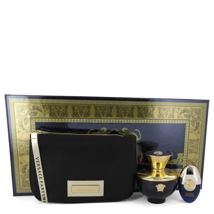 Versace Pour Femme Dylan Blue by Versace Gift Set -- 3.4 oz Eau De Parfum Spray + 0.3 oz Mini EDP Spray in Versace Black & Gold Pouch for Women