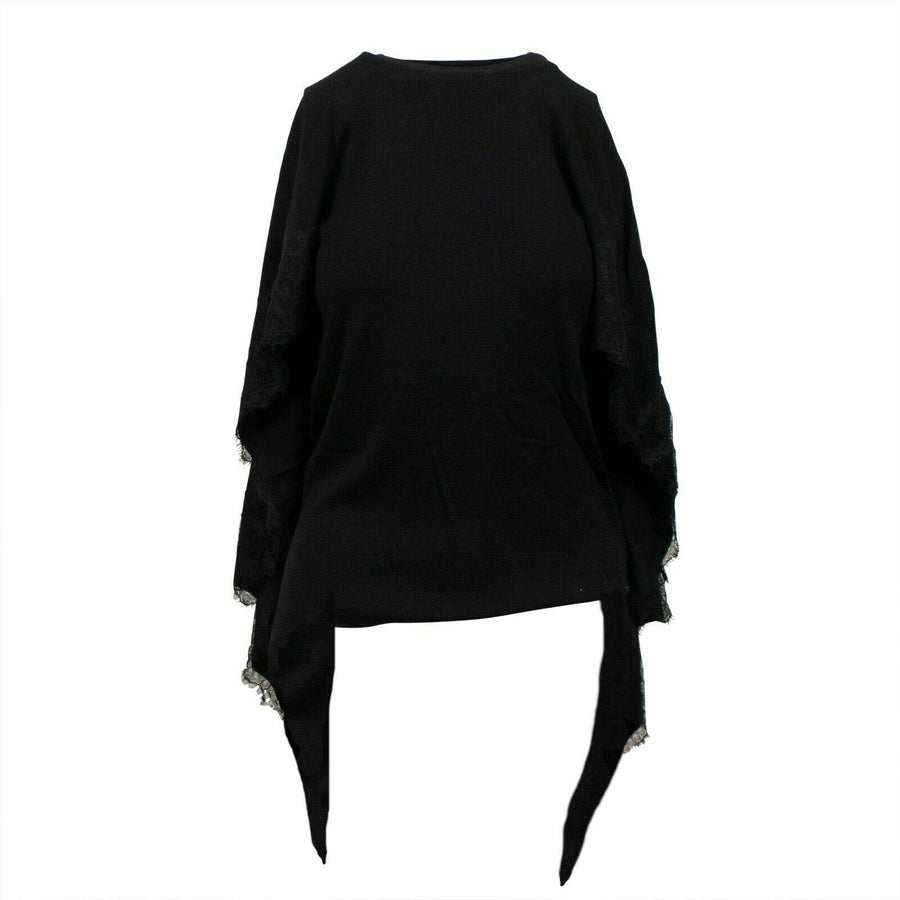 Knit  With Lace Detail Cape Top - Black