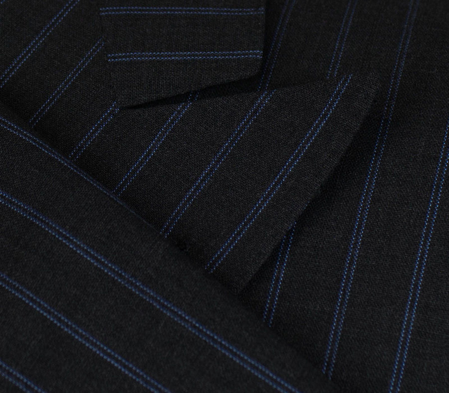 Drop 6 Striped Wool Double Breasted Suit - Gray