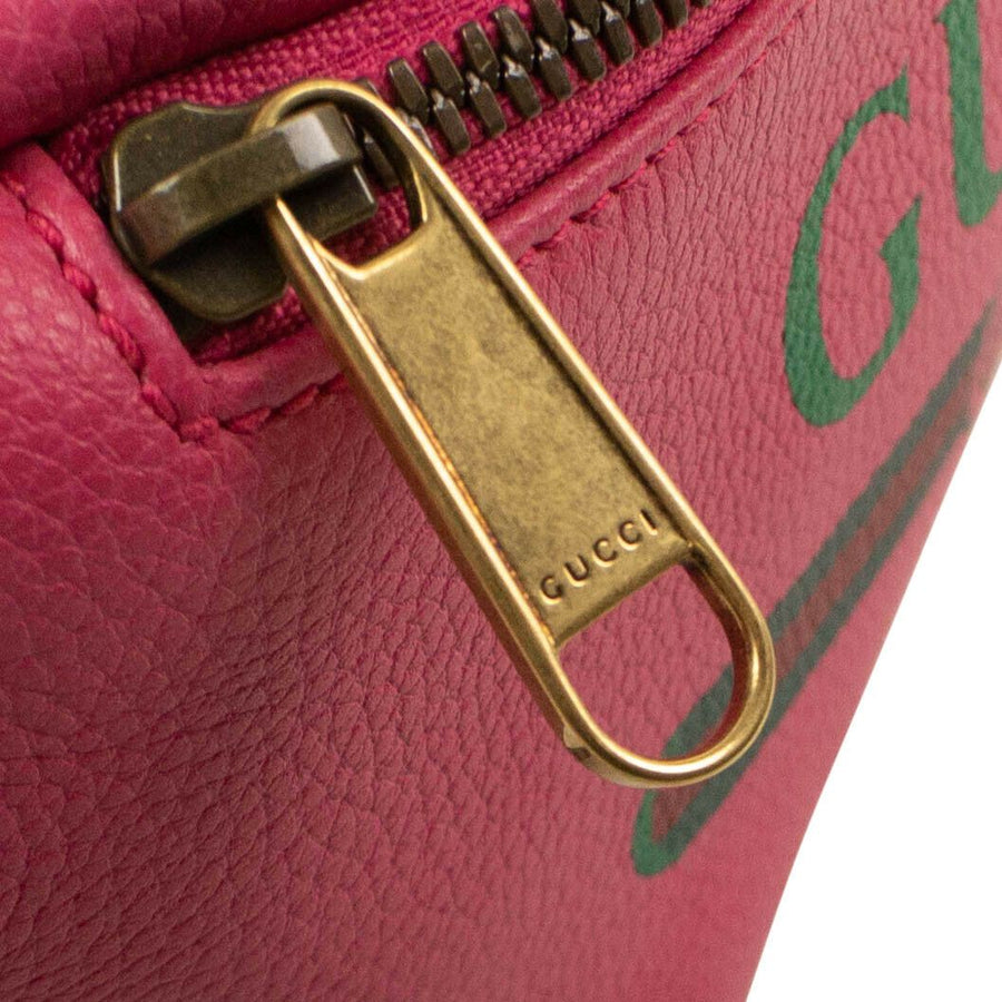 Grained Leather Logo Printed Small Fanny Pack Belt Bag - Fuchsia Pink