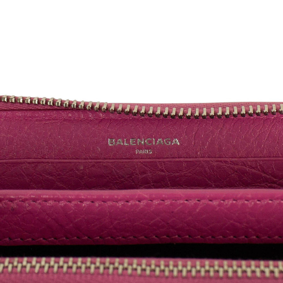 Textured Leather Classic Continental Wallet - Hot Pink