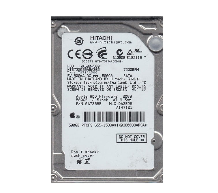 500GB SATA Hitachi Travelstar 7K500 7200RPM 16MB Cache 2.5 Internal Hard Drive HTS725050A9A362 - (Used Like New)