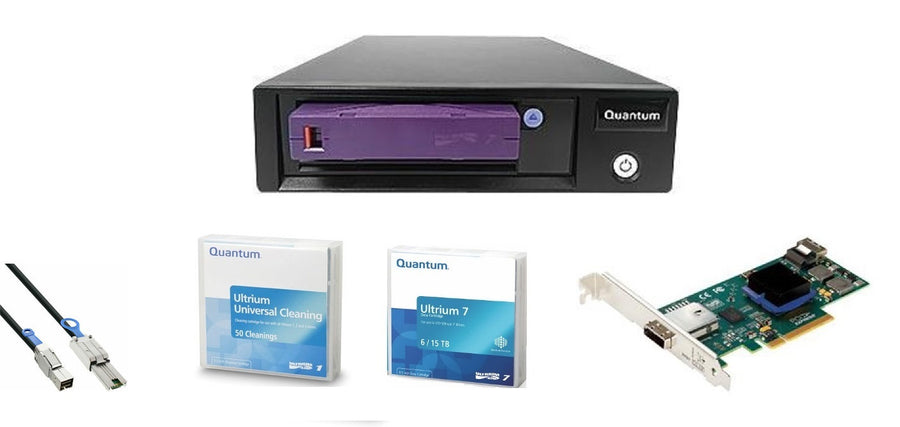 Quantum LTO-7 HH SAS External Tape Drive 6TB(Native)/15TB (compressed) Bundle Black TC-L72BN-EZ