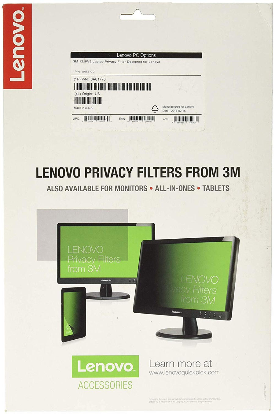 Lenovo 0A61770 Privacy Filter For 12.5 Laptop
