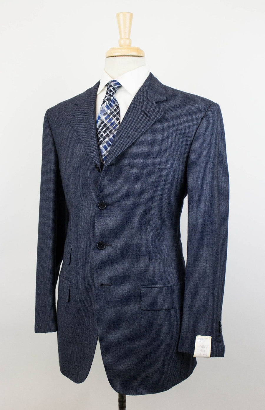 Houndstooth Wool 4 Button Suit - Blue