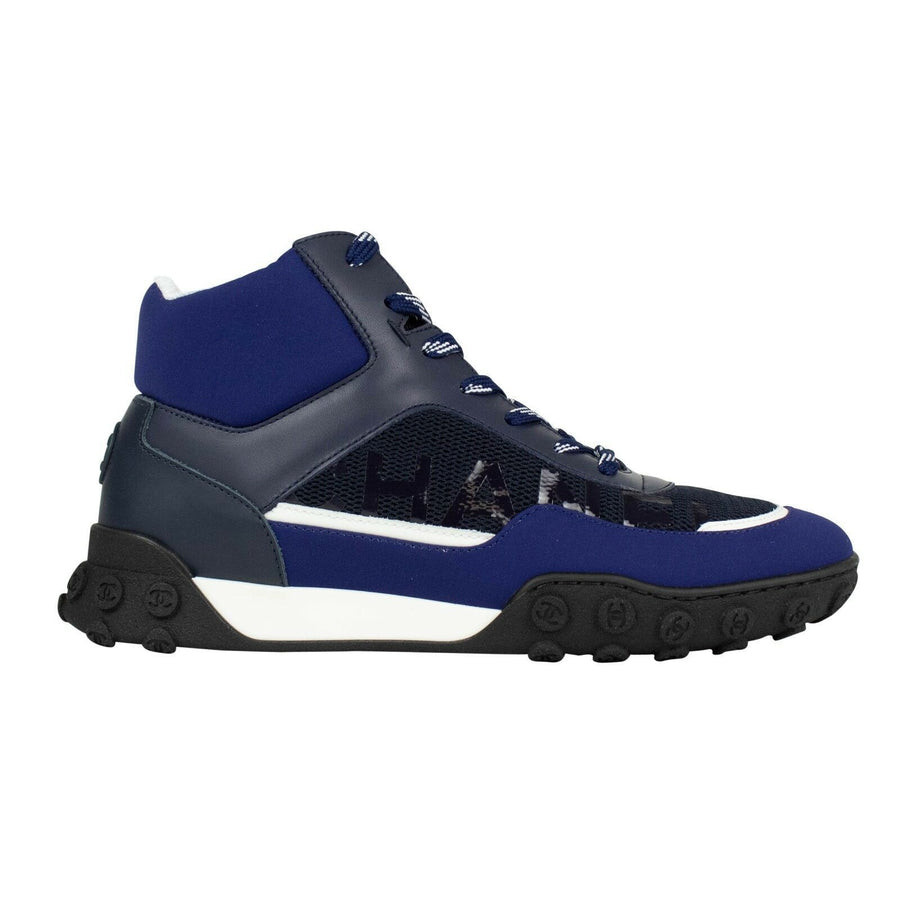 Leather Lycra And Mesh Lace Up Sneakers - Navy Blue