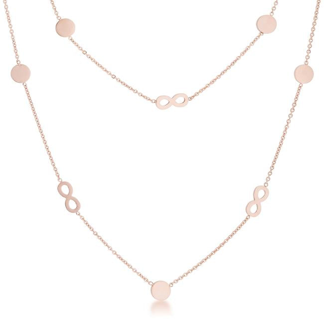 Krystal Rose Gold Stainless Steel Infinity Station Layer Necklace