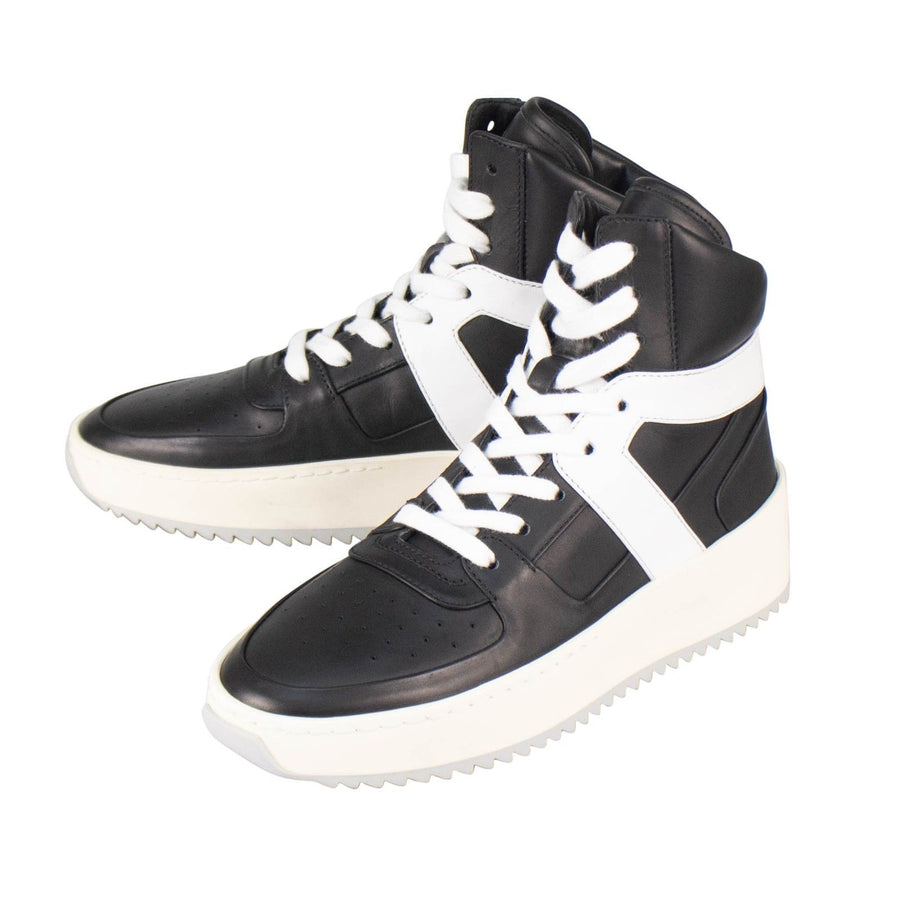 Leather Basketball High-Top Sneakers - Black / White