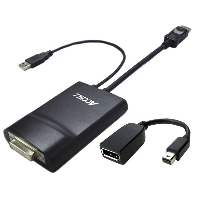 Accell UltraAV B087B-007B DVI-D Dual Link Female to DisplayPort/Mini DisplayPort Male + USB Male Active Adapter Cable w/ 3D Support