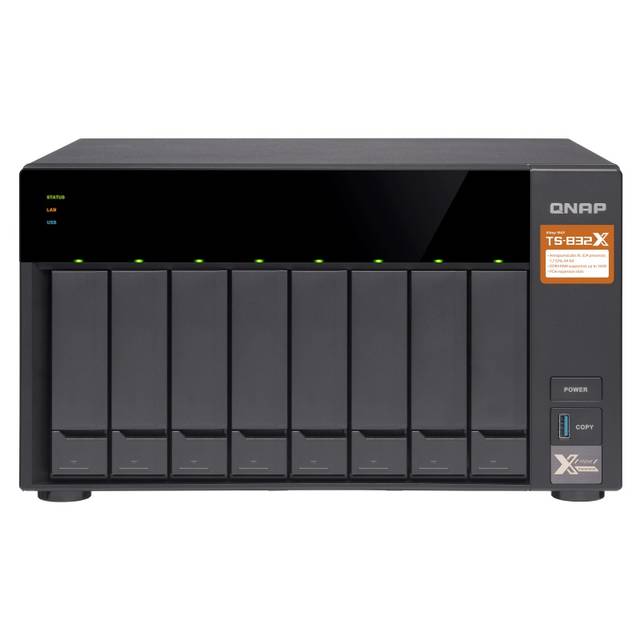 QNAP TS-832X-2G-US Alpine AL-324 ARM Cortex-A57 1.7GHz/ 2GB DDR4/ 4GbE/ 8SATA3/ USB3.0/ 8-Bay Tower NAS Server for SMB