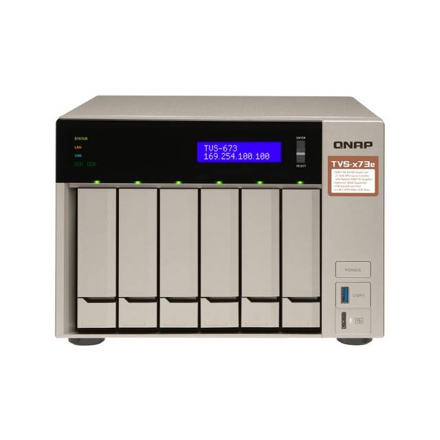 QNAP TVS-673E-8G-US AMD R-Series RX-421BD 2.1GHz/ 8GB DDR4/ 4GbE/ 6SATA3/ USB3.0/ 6-Bay Tower NAS Server for SMBs