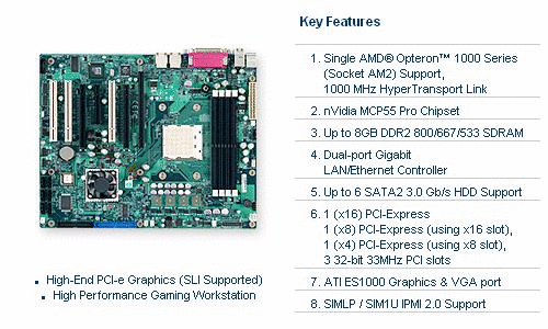 Supermicro H8SMi-2-O Opteron 1000/ nVidia MCP55 Pro/ DDR2-800/ RAID/ SLI/ ATX Server Motherboard