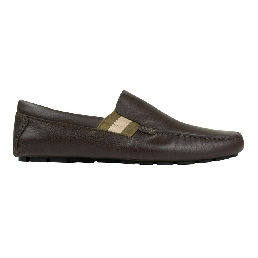 Men's Leather Web Detail Loafers - Brown