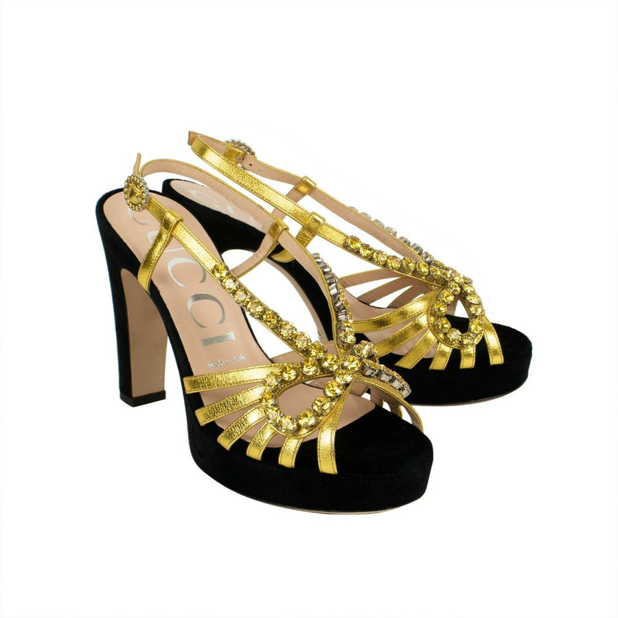 Women's Crystals Sandals Pumps - Black And Gold