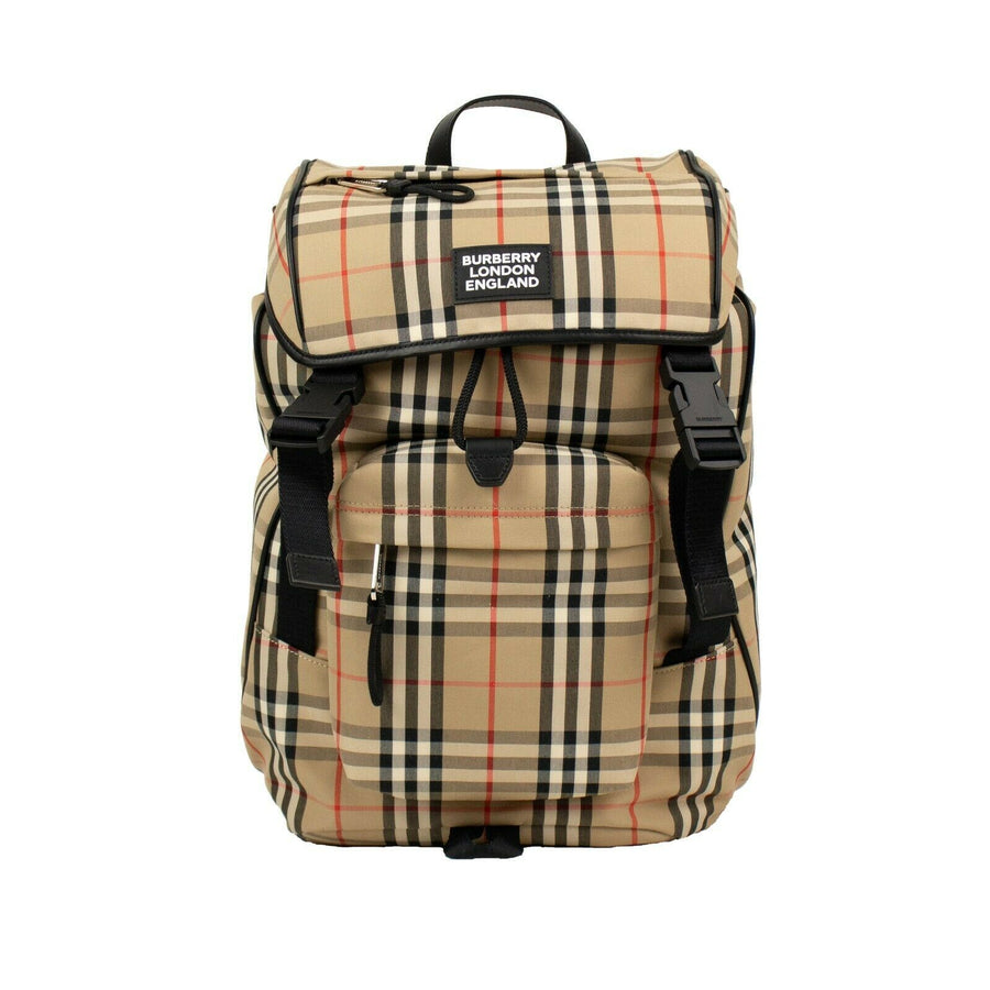 Vintage Check Beige Burberry Logo Detail Backpack