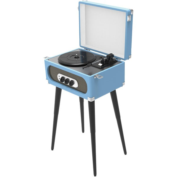 Bluetooth(R) Retro Turntable with Stand & FM Radio (Blue)